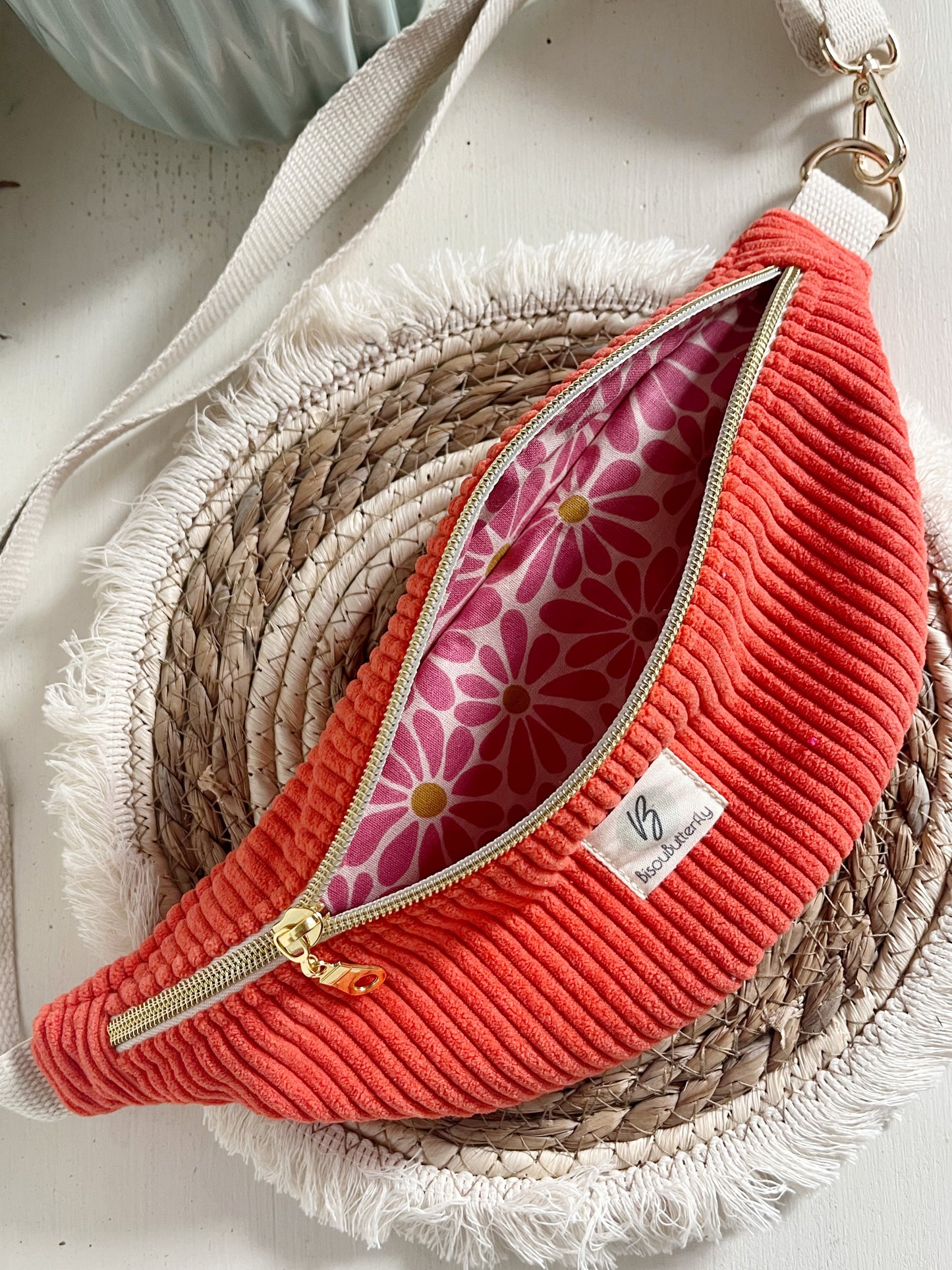 Sac banane ENFANT/ADO velours côtelé orange fluo