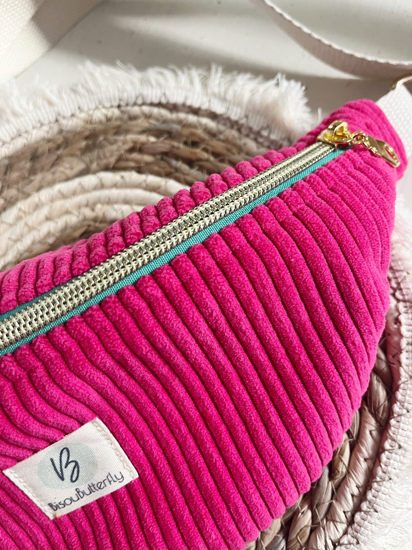 Sac banane ENFANT/ADO velours côtelé rose flashy