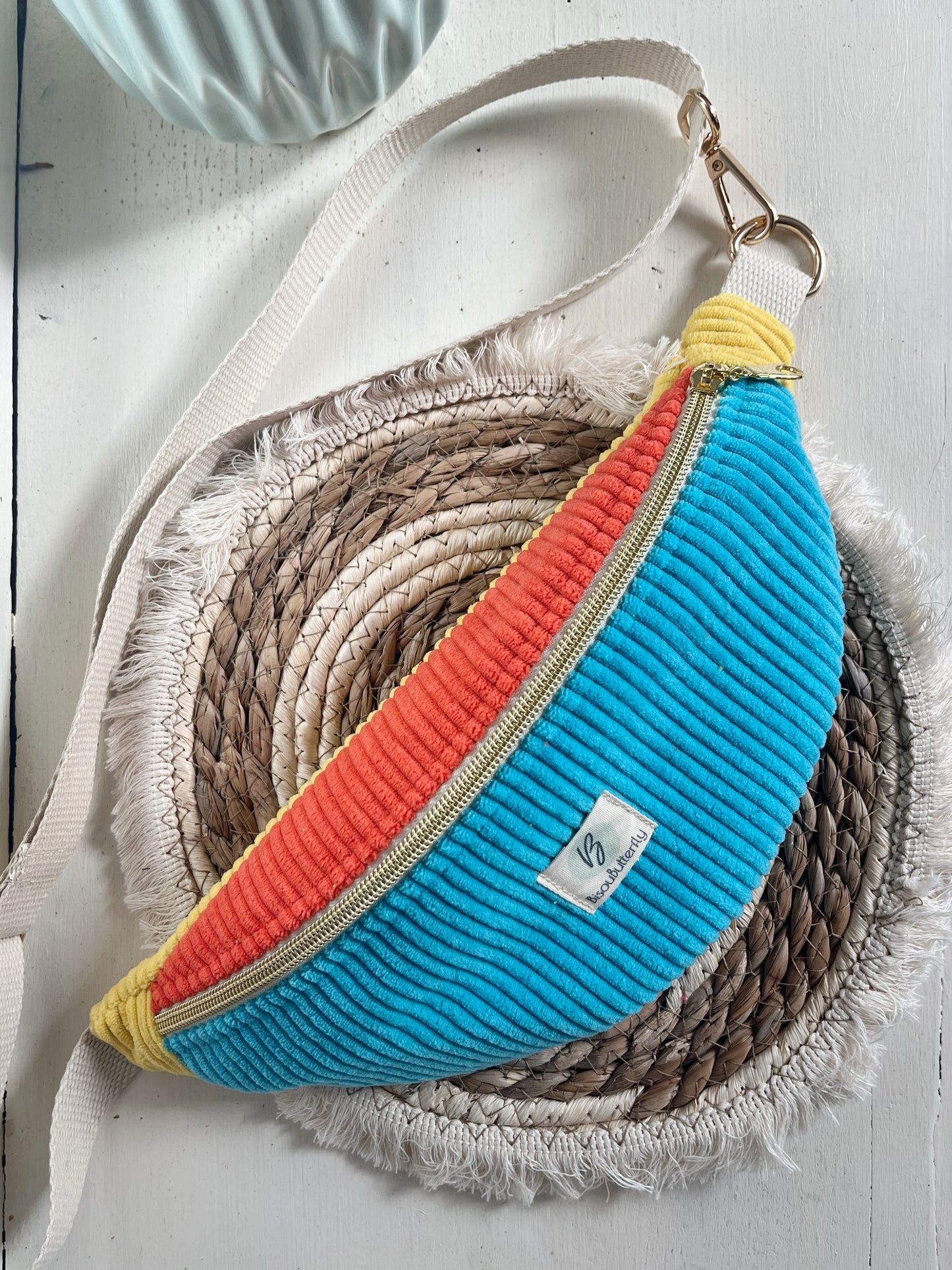 Sac banane ENFANT/ADO velours côtelé multicolore fluo