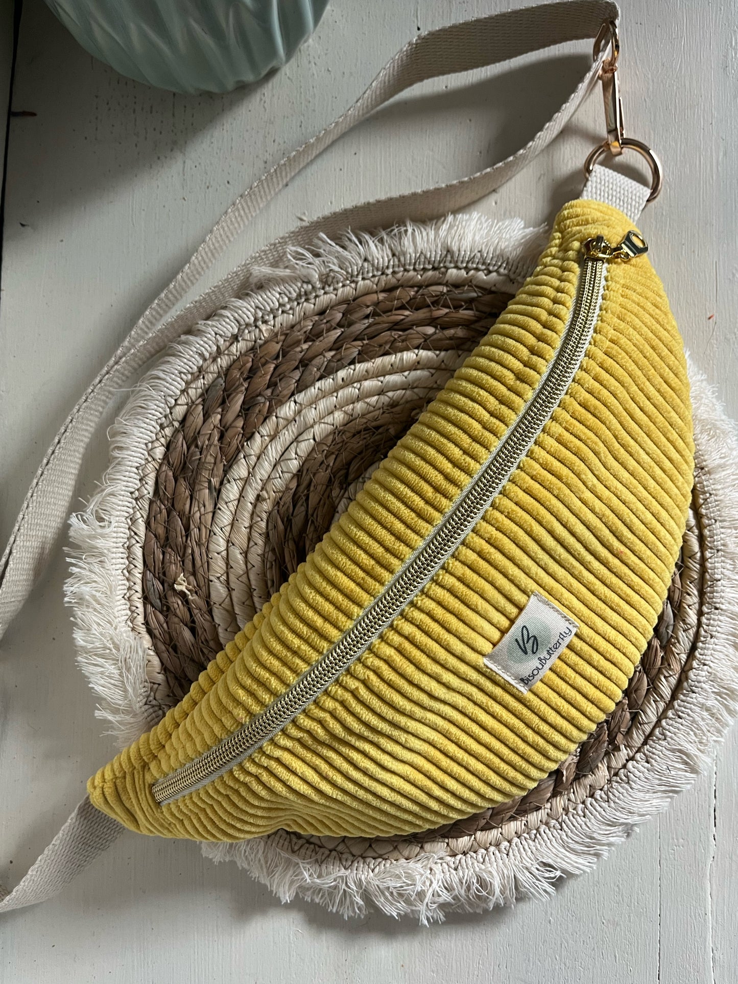 Sac banane ENFANT/ADO velours côtelé jaune fluo