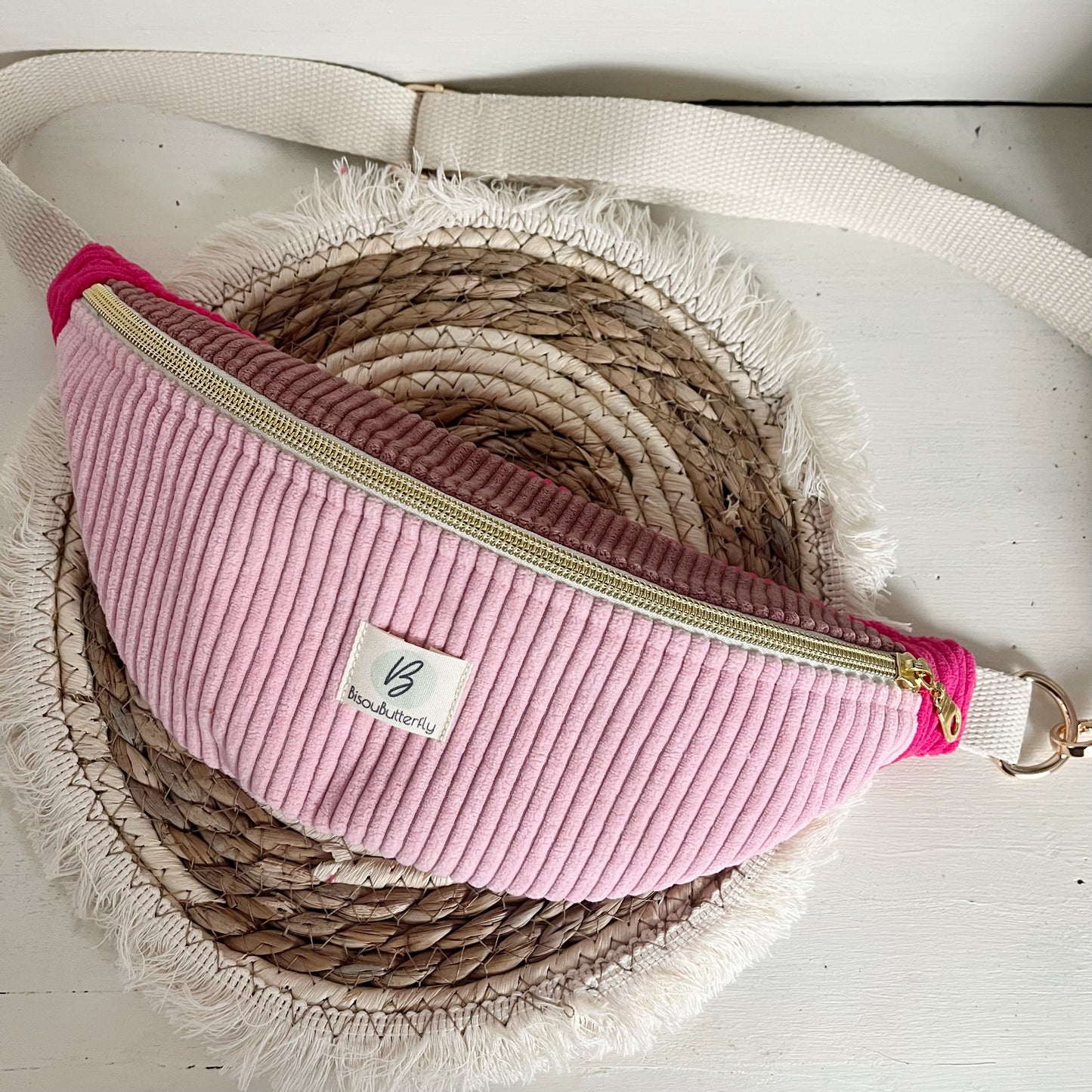 Sac banane ENFANT/ADO velours côtelé multicolore rose