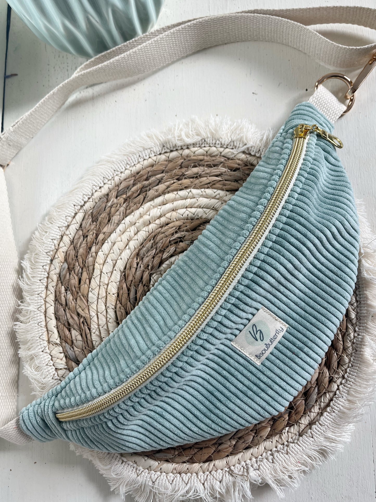 Sac banane ENFANT/ADO velours côtelé bleu ciel