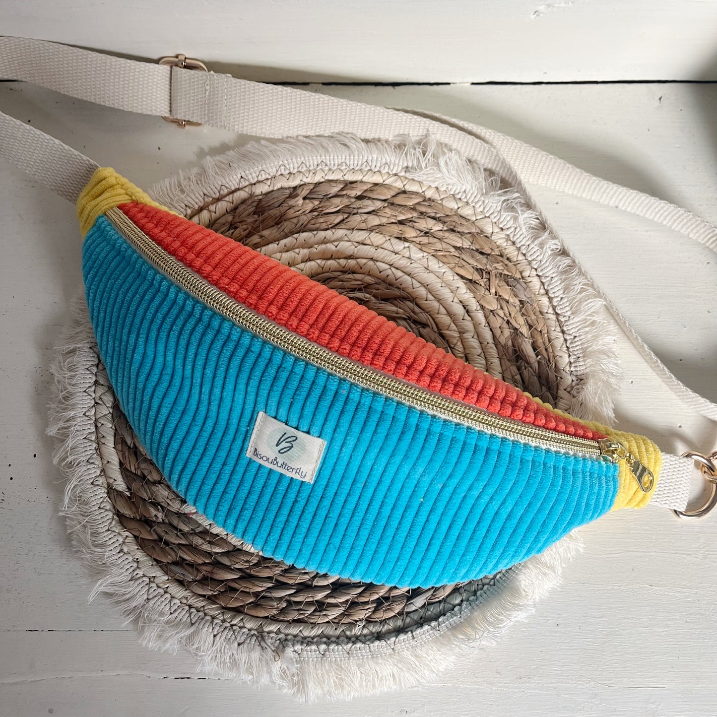 Sac banane ENFANT/ADO velours côtelé multicolore fluo