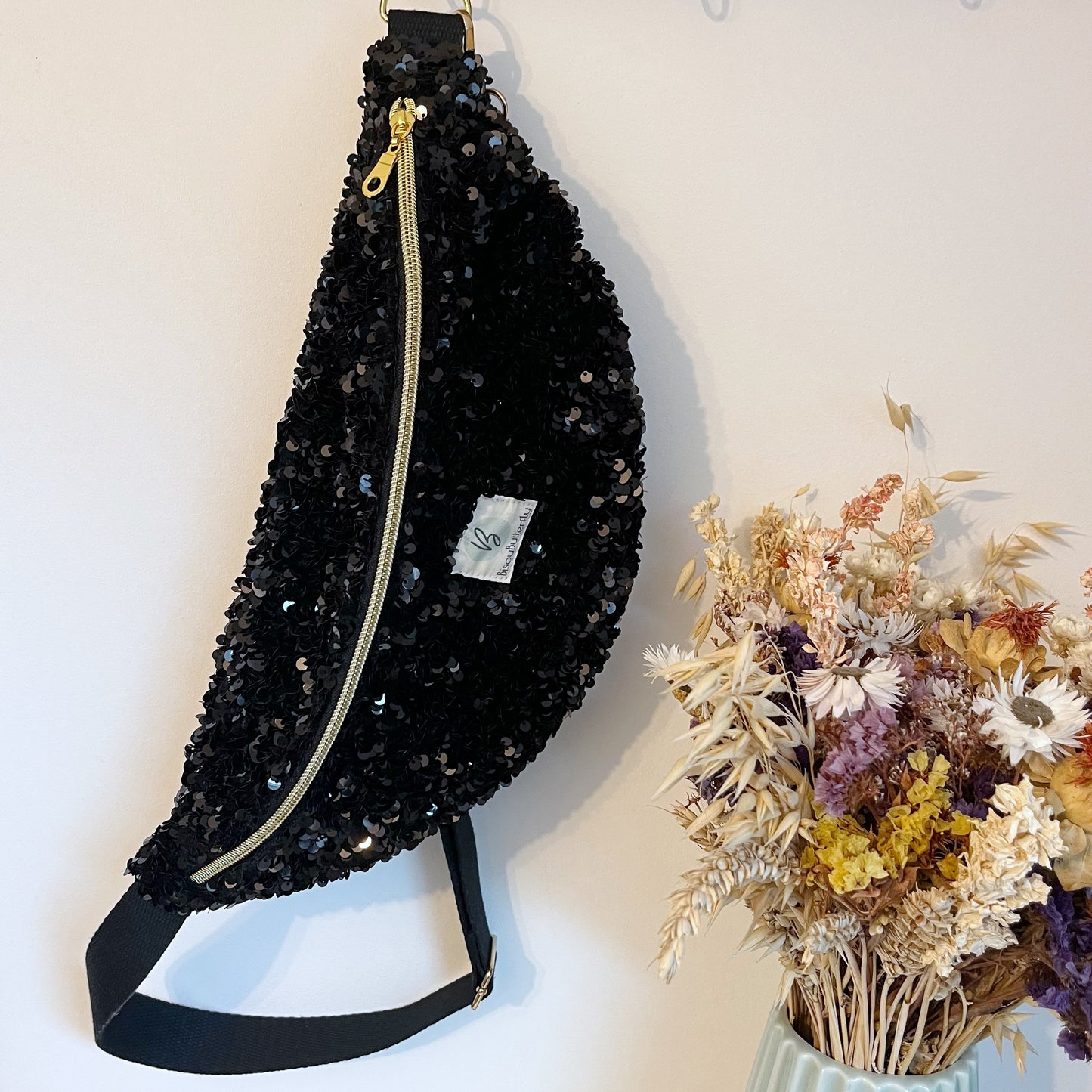 Sac Banane Paillettes Noir sangle réglable