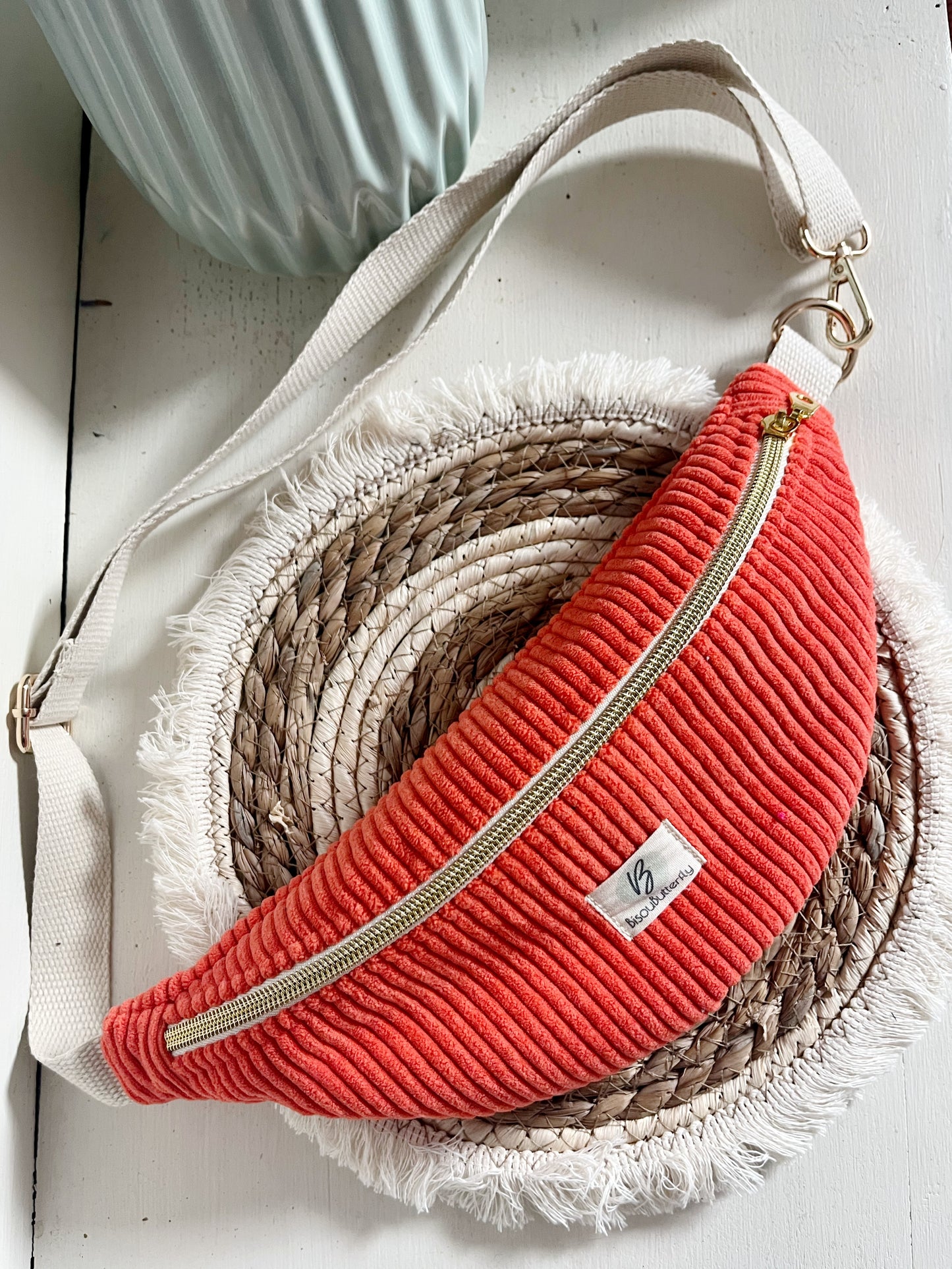 Sac banane ENFANT/ADO velours côtelé orange fluo