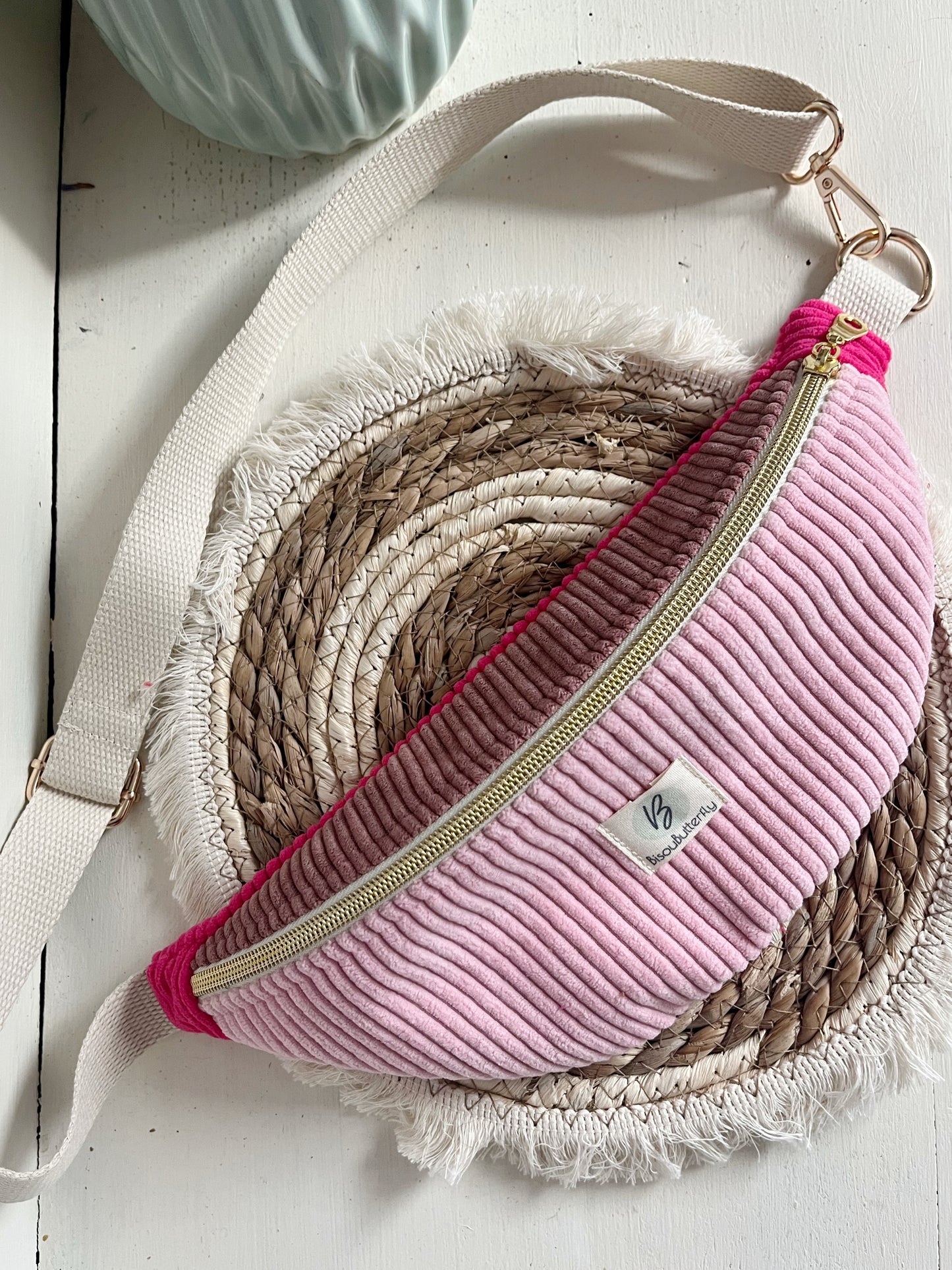 Sac banane ENFANT/ADO velours côtelé multicolore rose