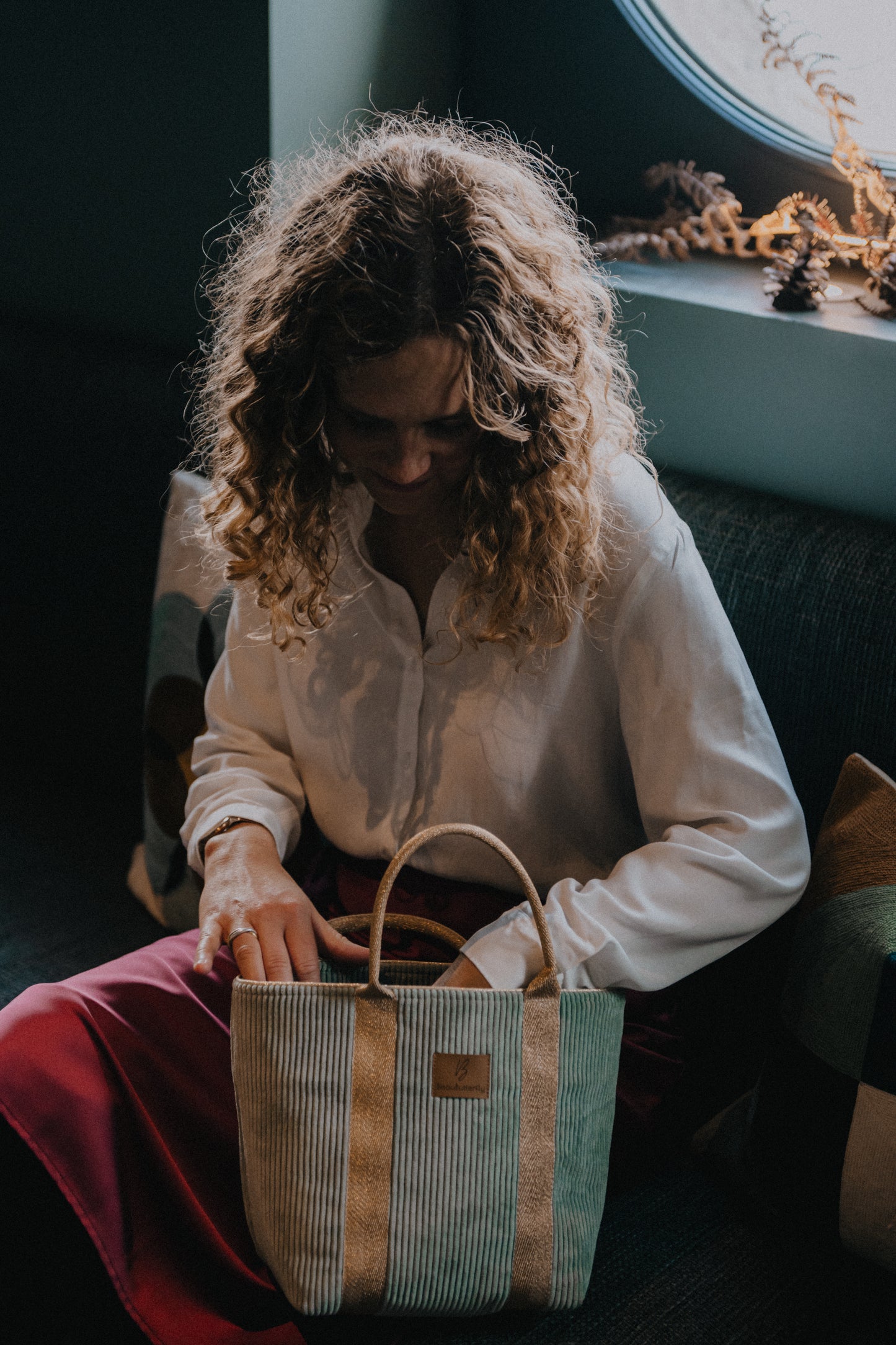 Sac à main JEANNE Vert d'eau anse doré