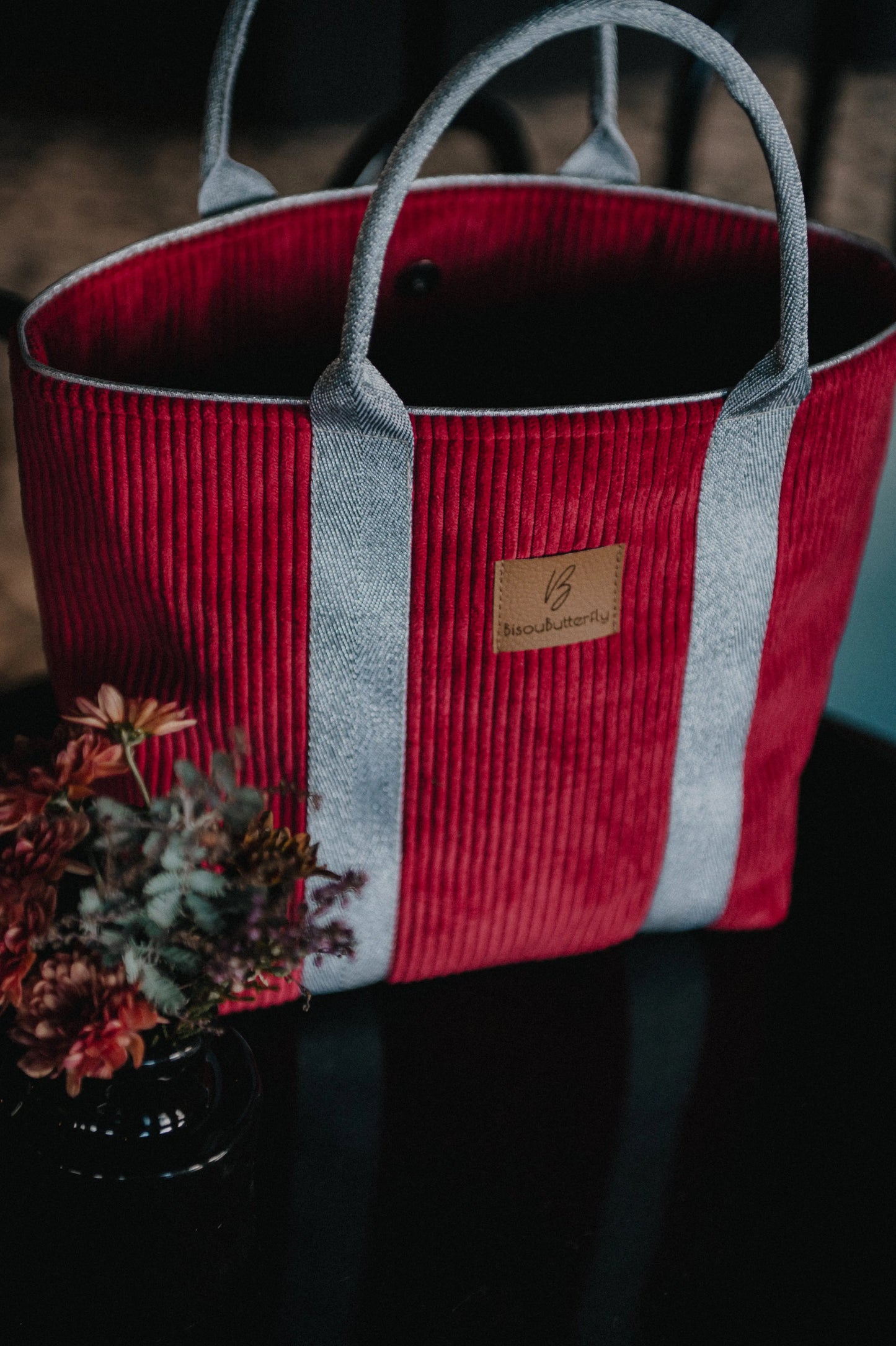 sac cabas rouge argenté velours paillettes