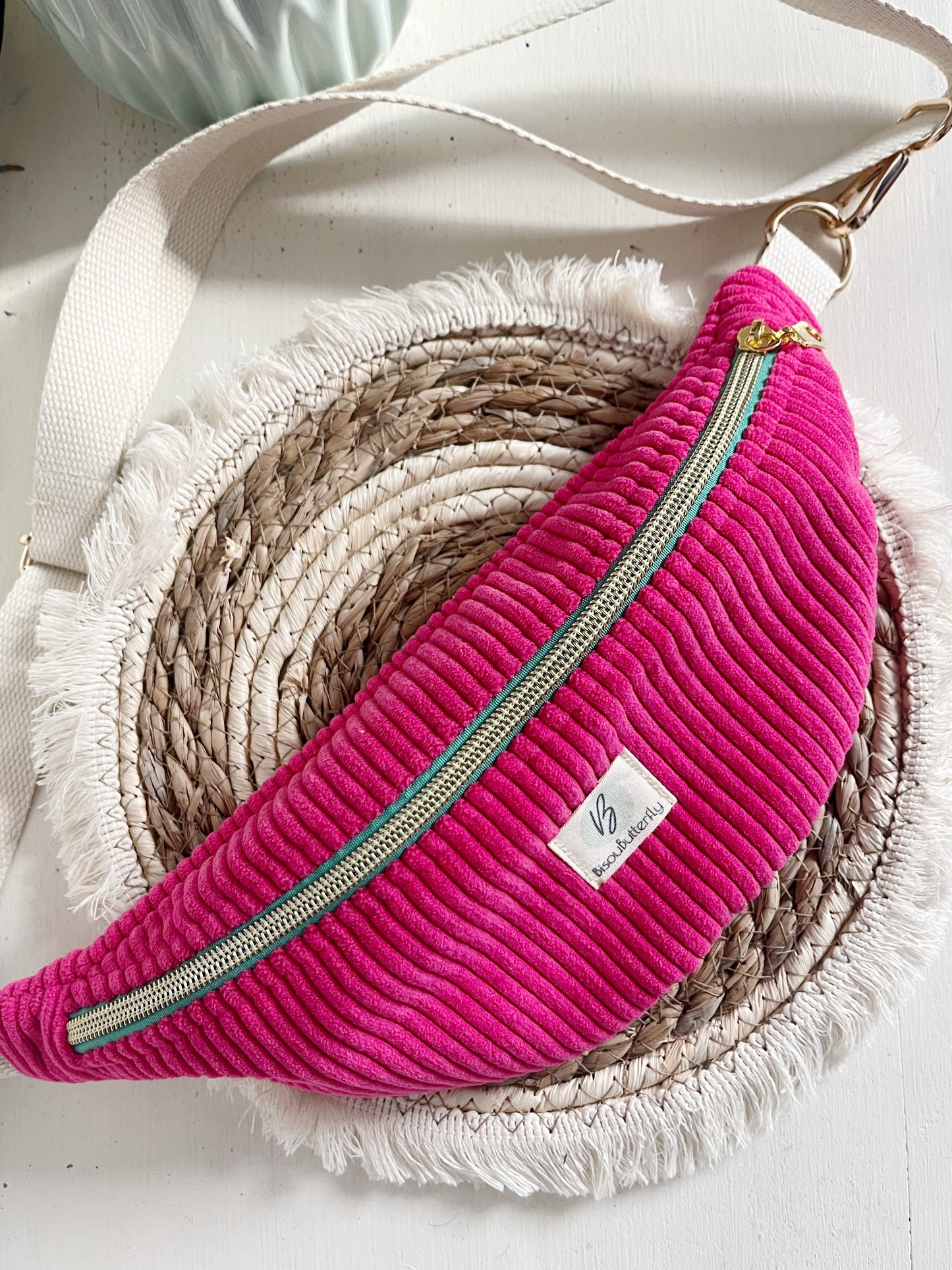Sac banane ENFANT/ADO velours côtelé rose flashy