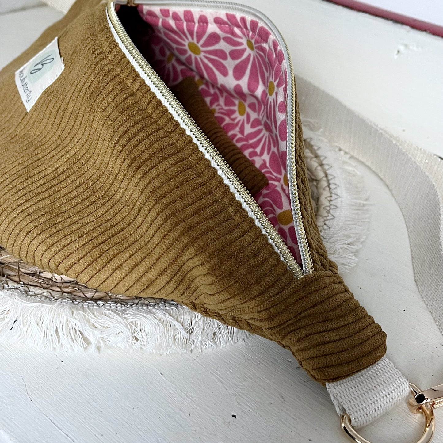 Sac Banane Velours côtelé Ocre, sangle réglable coton lurex