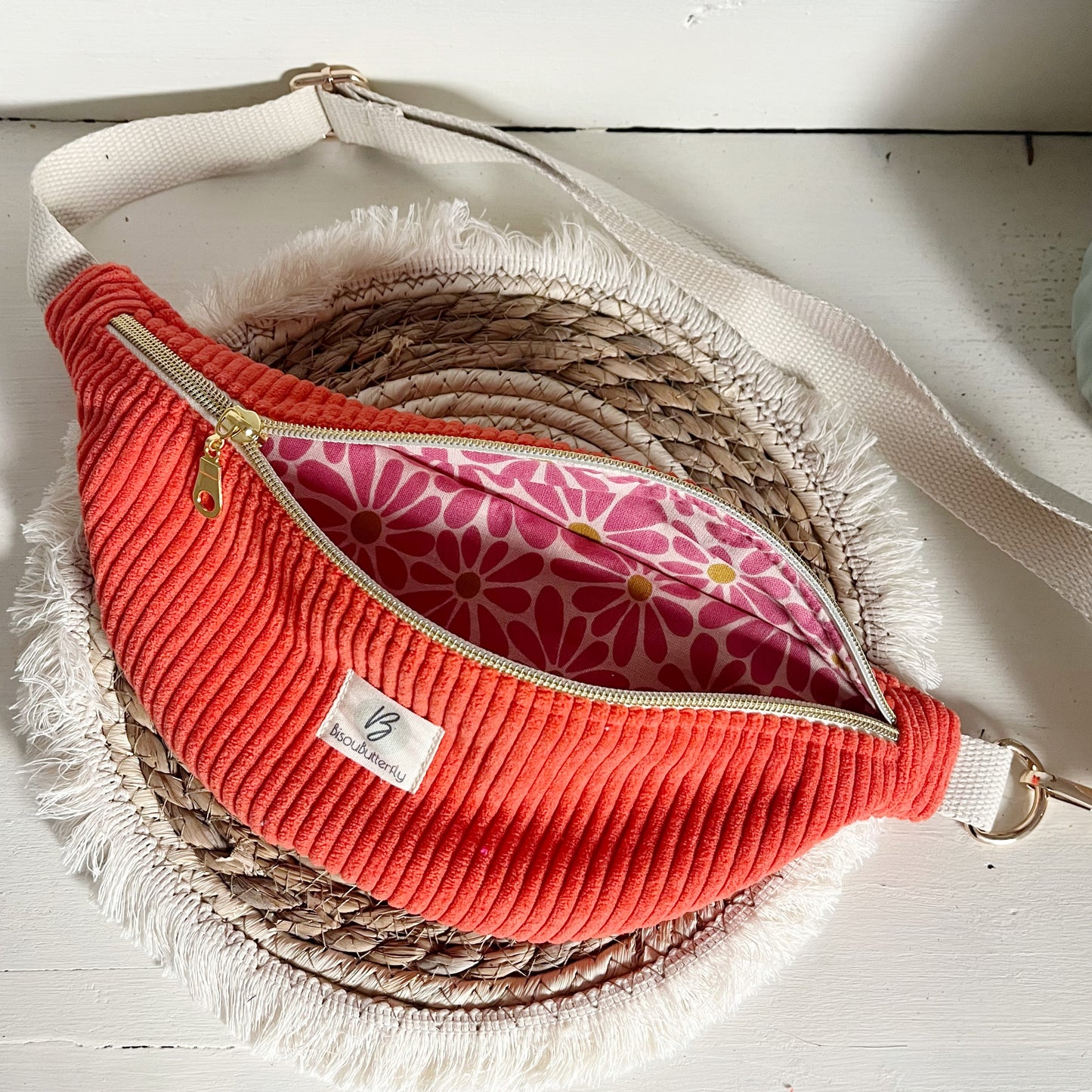 Sac banane ENFANT/ADO velours côtelé orange fluo