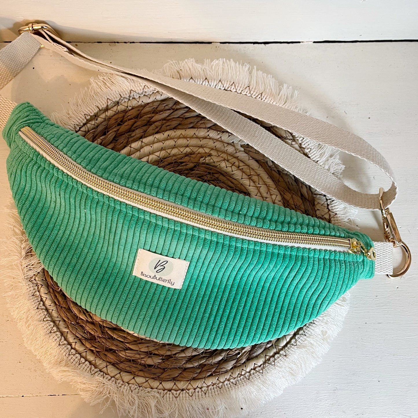 Sac banane ENFANT/ADO velours côtelé vert pomme