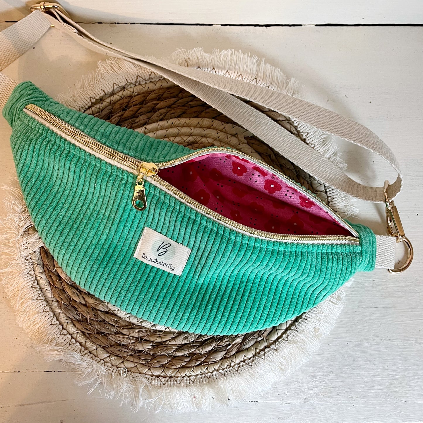 Sac banane ENFANT/ADO velours côtelé vert pomme