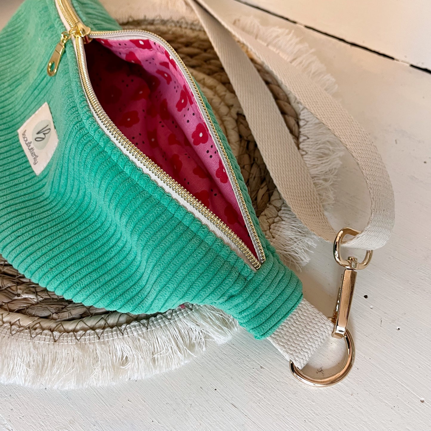 Sac banane ENFANT/ADO velours côtelé vert pomme