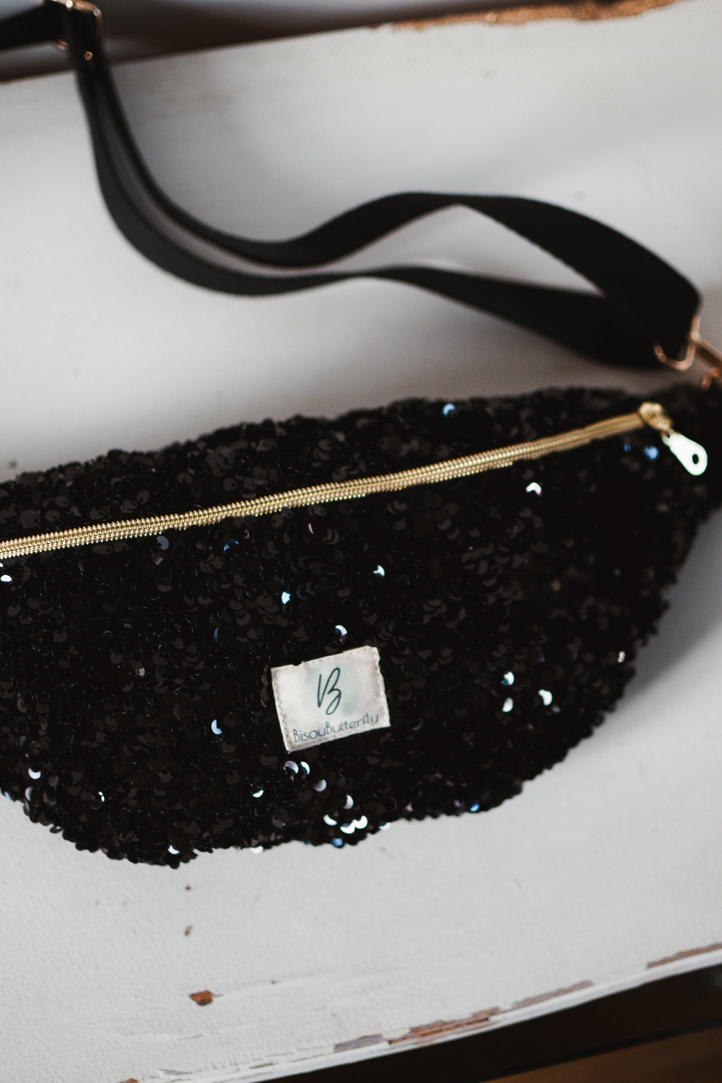 Sac Banane Paillettes Noir sangle réglable