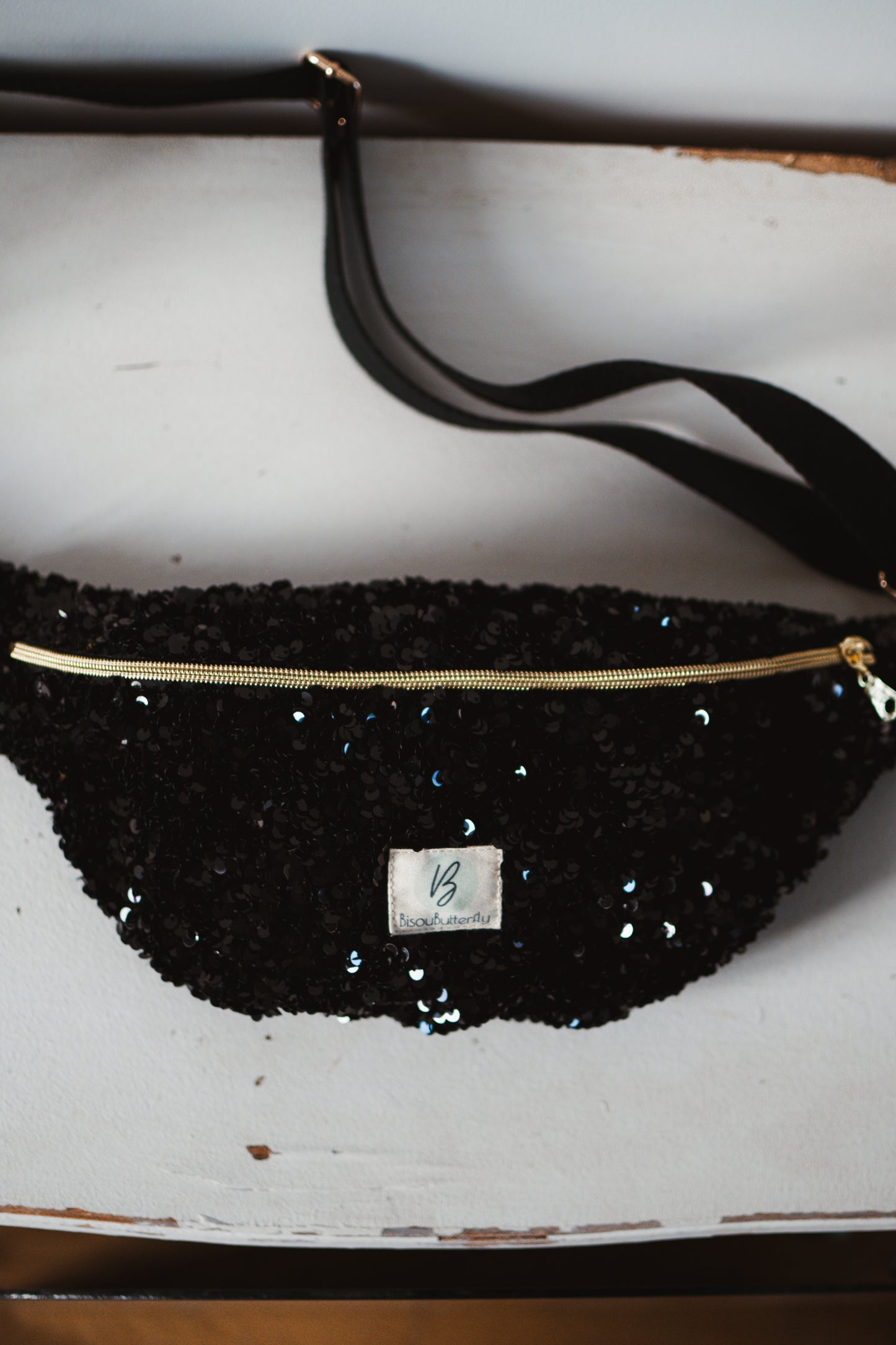 Sac Banane Paillettes Noir sangle réglable