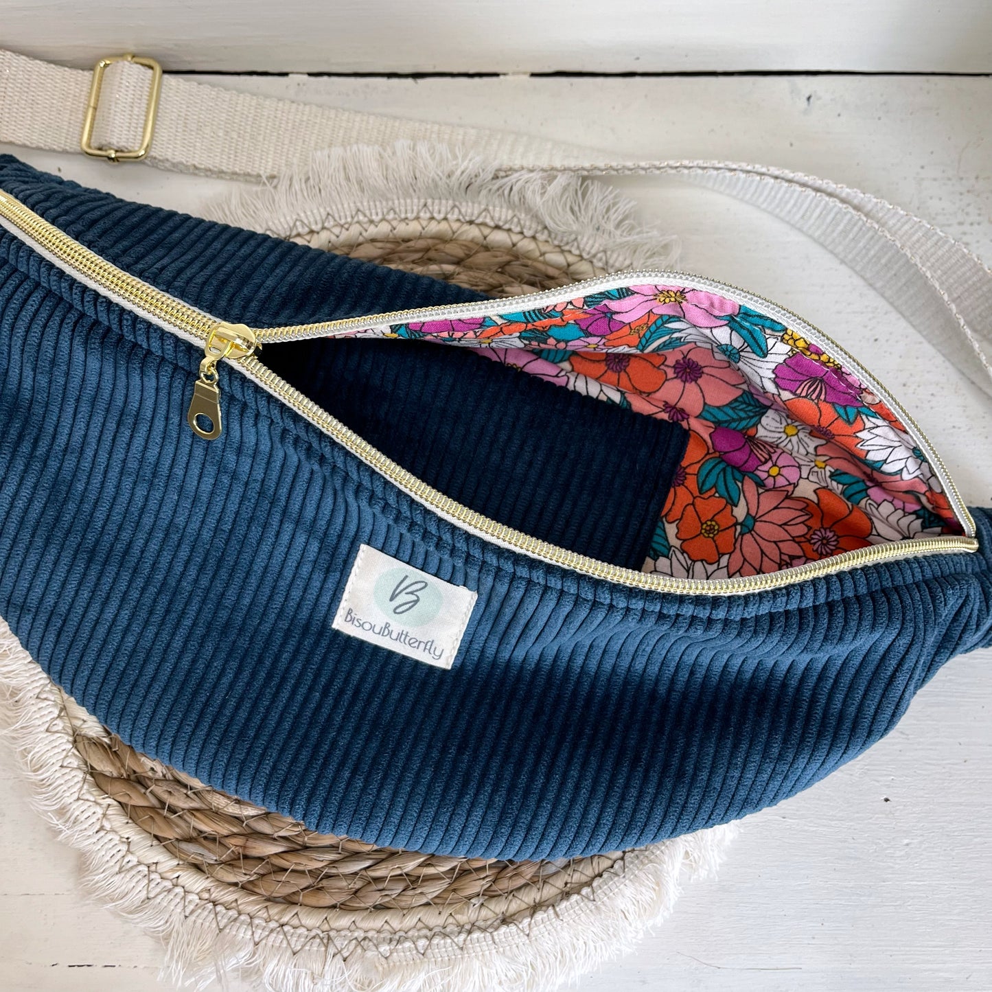 Sac Banane Velours côtelé couleur couleur Bleu marine