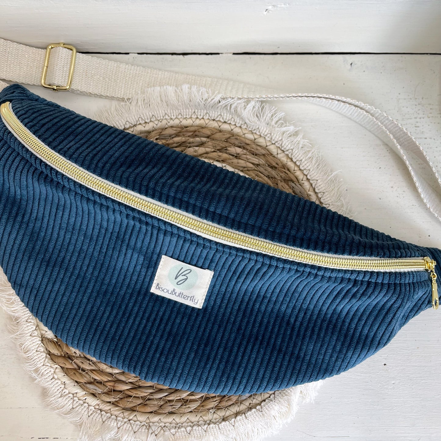 Sac Banane Velours côtelé couleur couleur Bleu marine