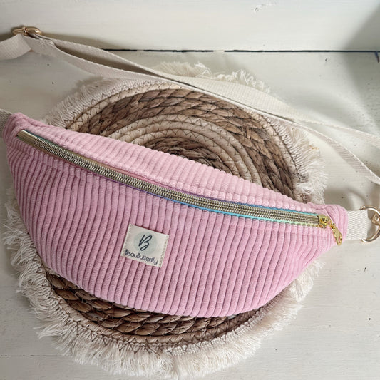 Sac banane ENFANT/ADO velours côtelé rose