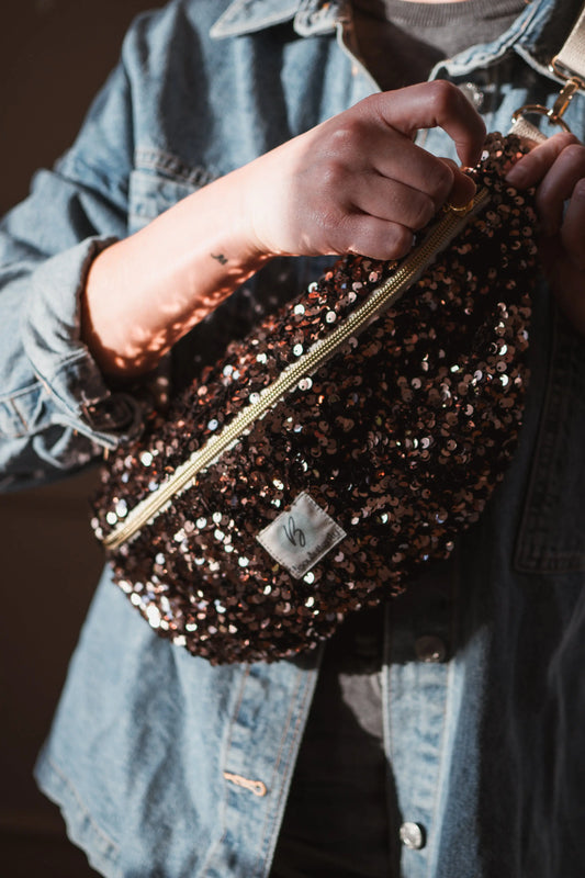 sac banane paillettes rosegold