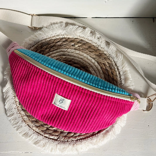 sacoche velours pink bleu