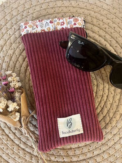 Étui à lunettes velours côtelé framboise BisouButterfly