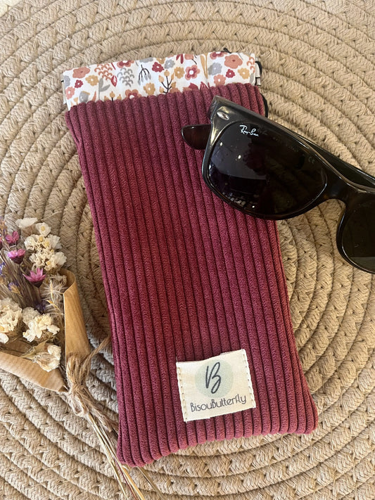 Étui à lunettes velours côtelé framboise BisouButterfly