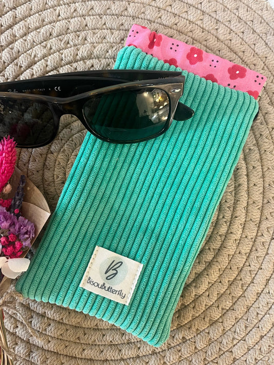 Étui à lunettes velours côtelé vert pomme BisouButterfly