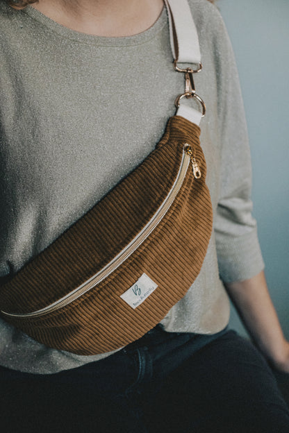 Sac Banane Velours côtelé Ocre, sangle réglable coton lurex