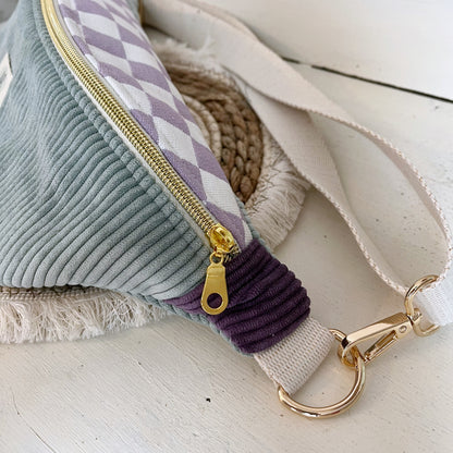 Sac Banane Velours côtelé multicolore checkers, sangle réglable coton lurex