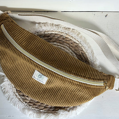 Sac Banane Velours côtelé Ocre, sangle réglable coton lurex