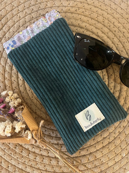 Étui à lunettes velours côtelé bleu vert BisouButterfly