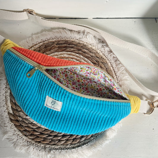 Sac banane ENFANT/ADO velours côtelé multicolore fluo