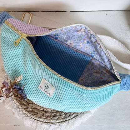 Sac Banane Velours côtelé multicolore, sangle réglable coton lurex