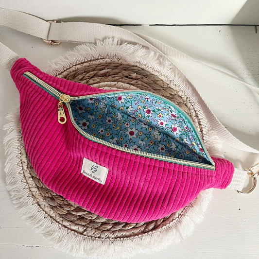 Sac banane ENFANT/ADO velours côtelé rose flashy