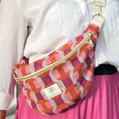 Sac Banane Jacquard Rose et Orange motif géométrique
