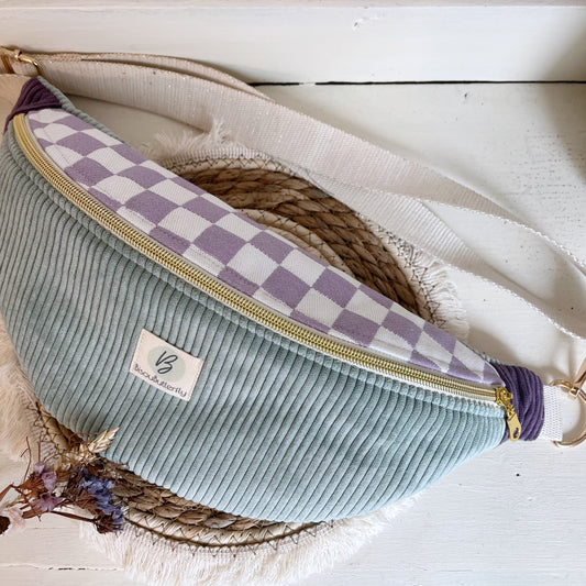 Sac Banane Velours côtelé multicolore checkers, sangle réglable coton lurex