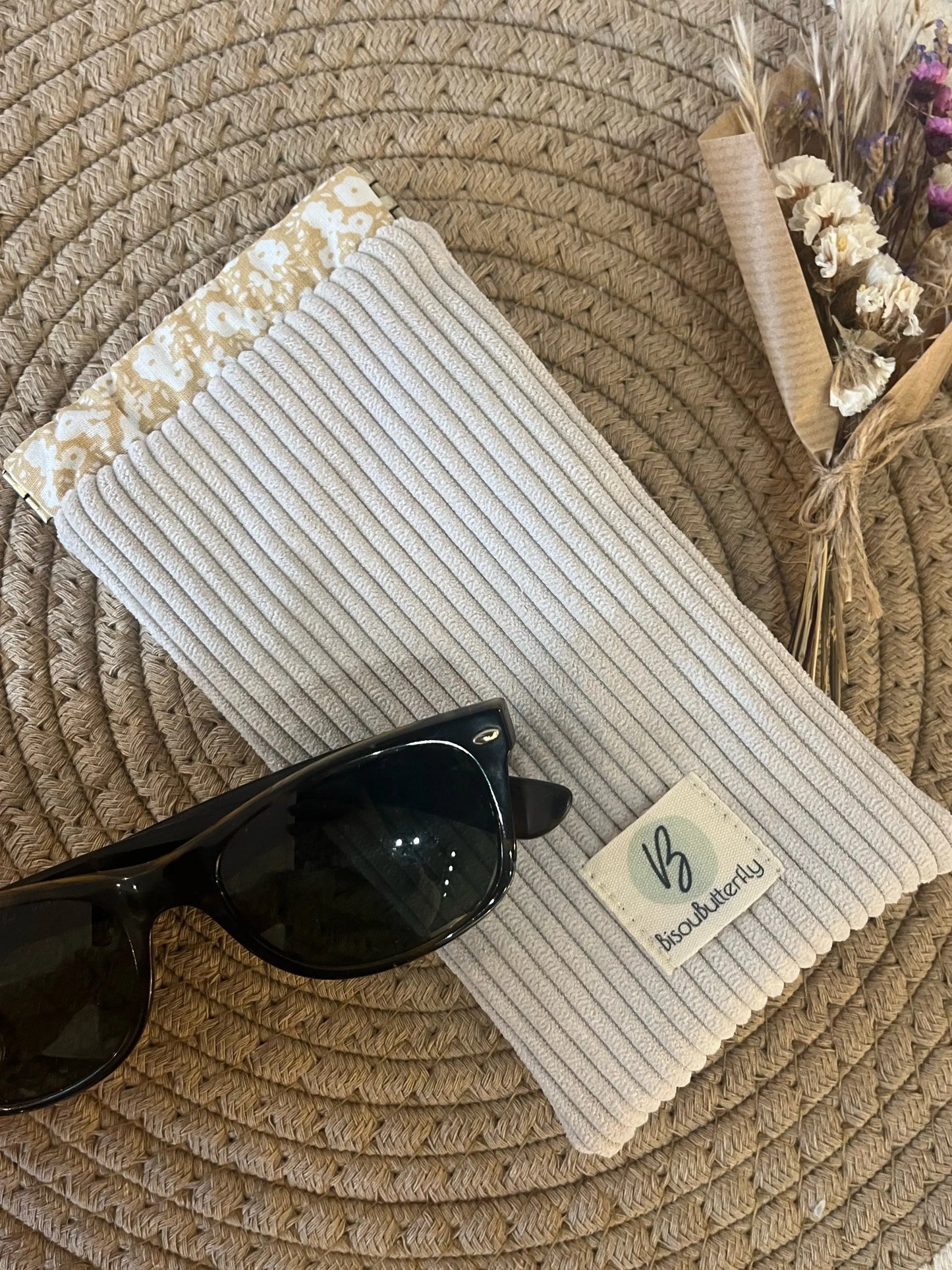 Étui à lunettes velours côtelé crème BisouButterfly