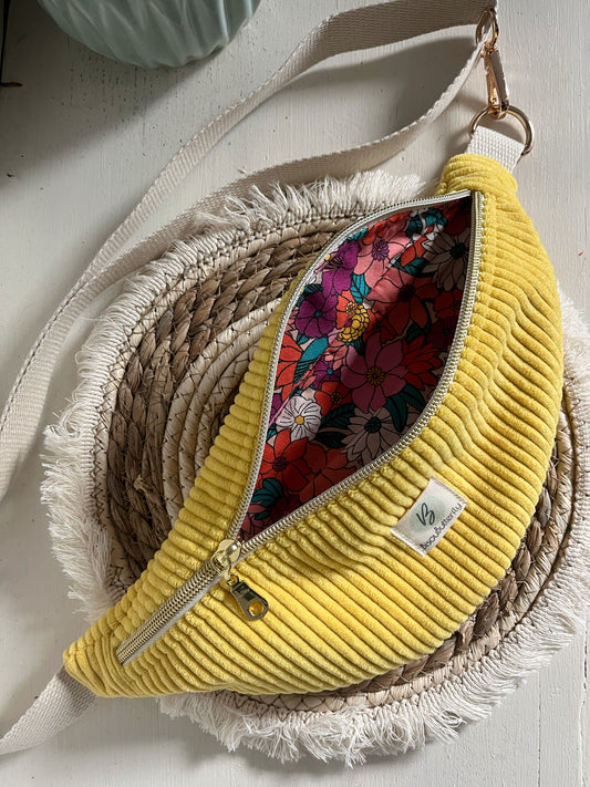 Sac banane ENFANT/ADO velours côtelé jaune fluo