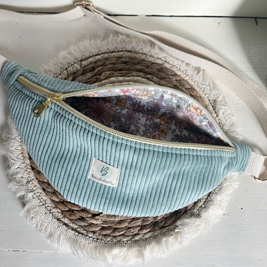 Sac banane ENFANT/ADO velours côtelé bleu ciel