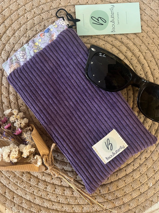 Étui à lunettes velours côtelé violet BisouButterfly