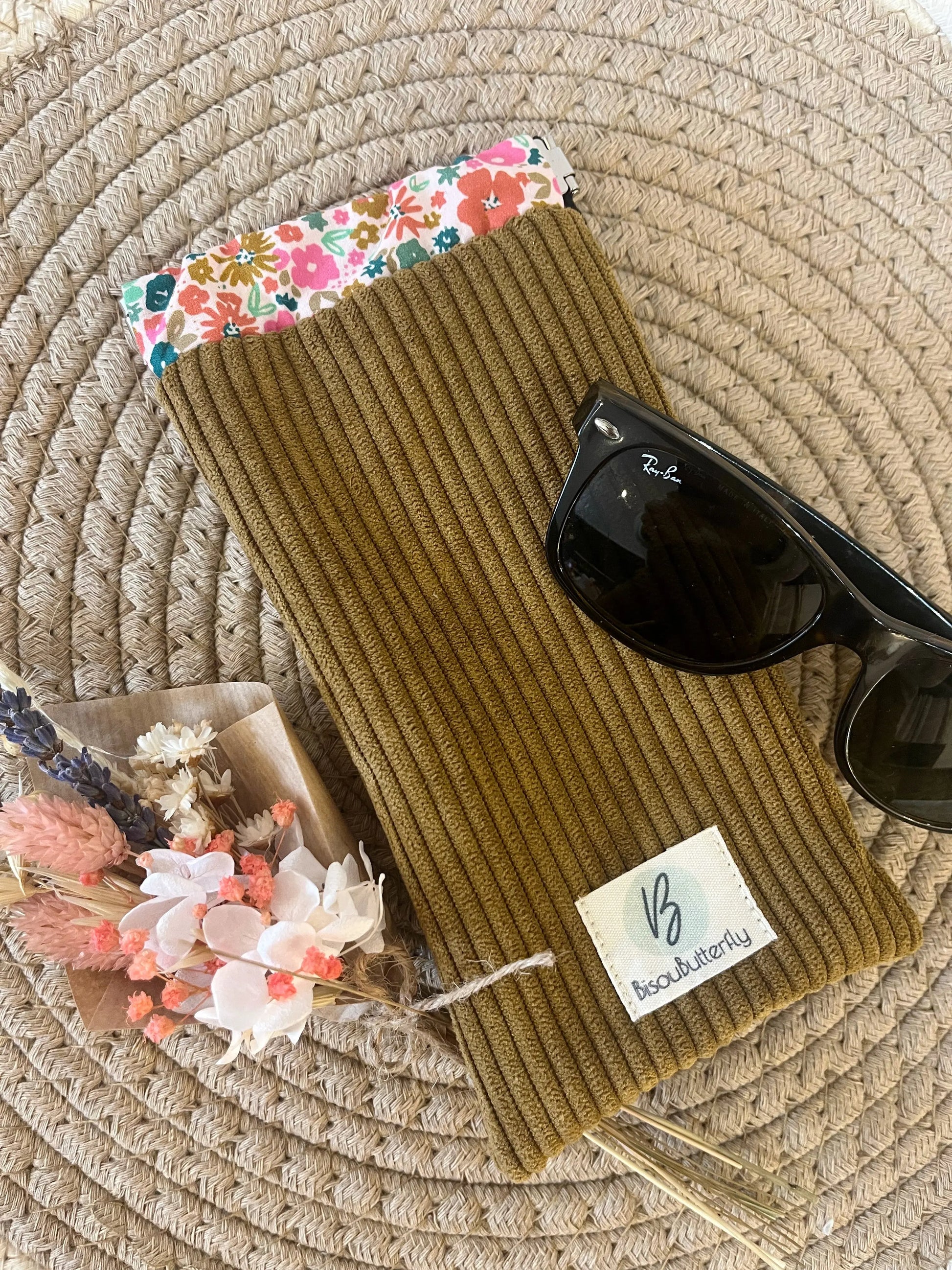 Étui à lunettes velours côtelé ocre BisouButterfly