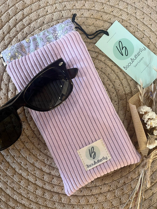 Étui à lunettes velours côtelé rose poudré 