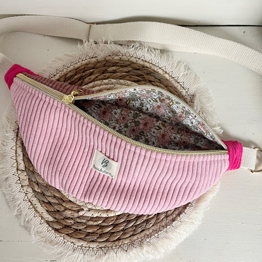 Sac banane ENFANT/ADO velours côtelé multicolore rose
