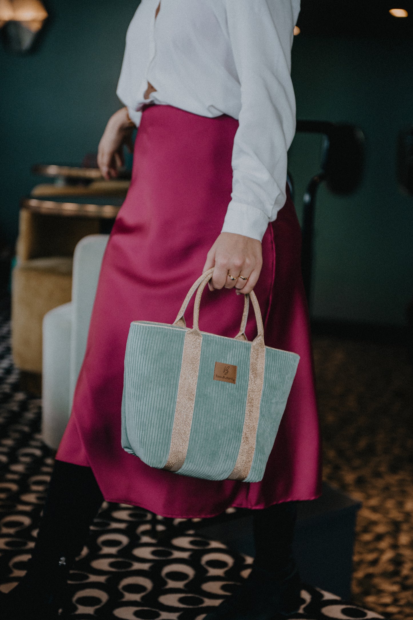 Sac à main JEANNE Vert d'eau anse doré