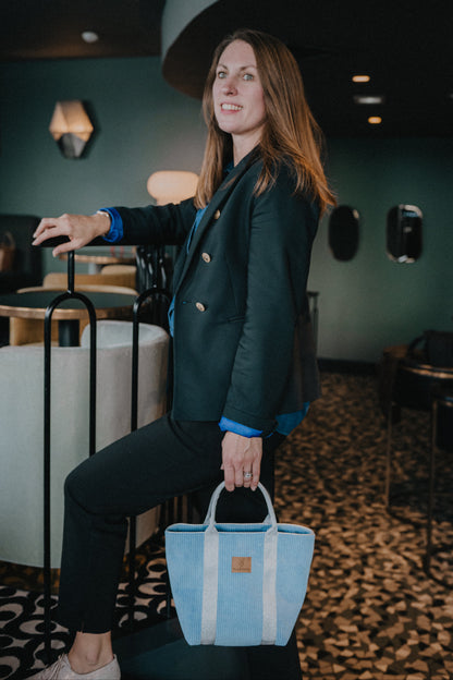 Sac à main JEANNE Bleu azur anse argenté