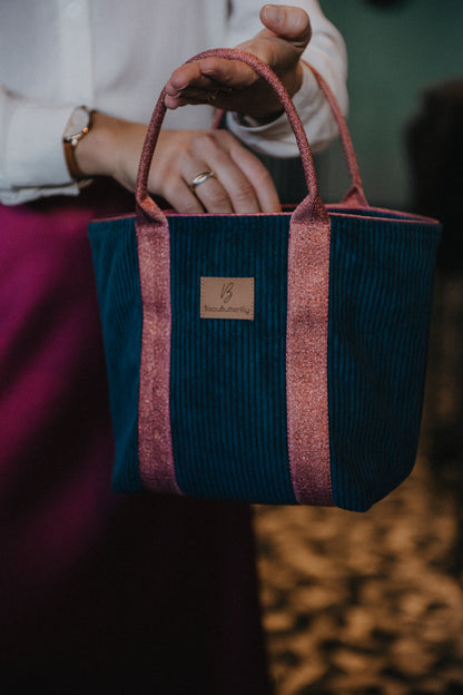 Sac à main JEANNE Bleu marine anse rouge