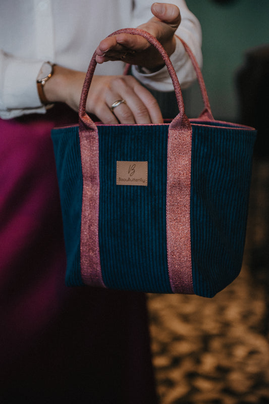Sac à main JEANNE Bleu marine anse rouge