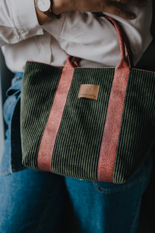Sac à main JEANNE Kaki anse rouge