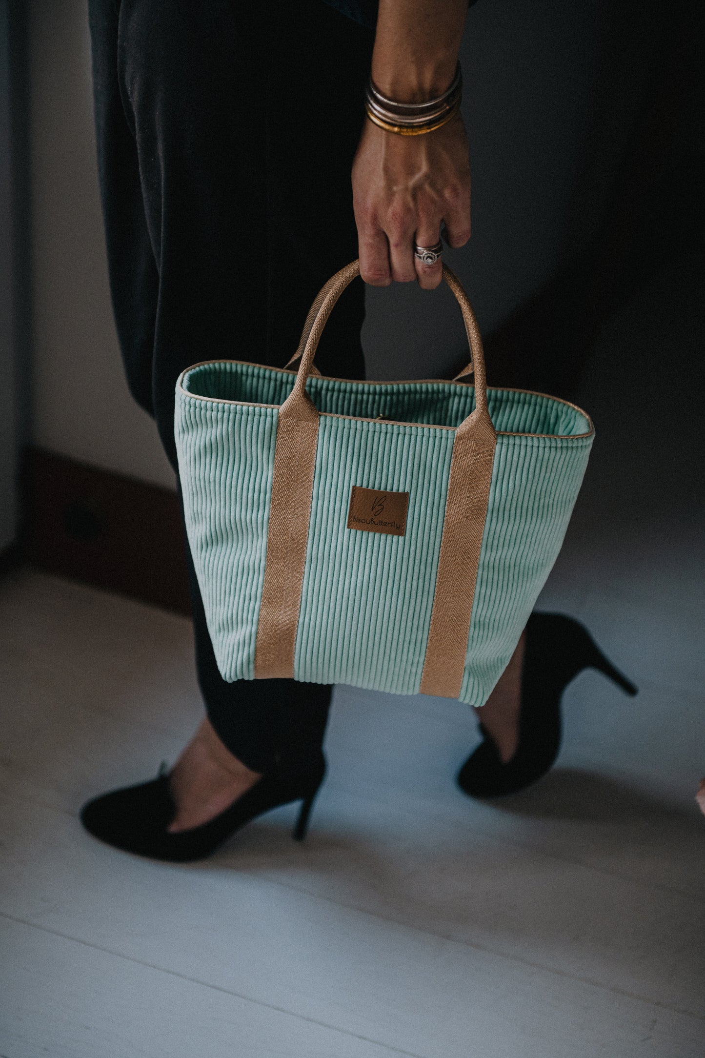 Sac à main JEANNE Menthe anse doré